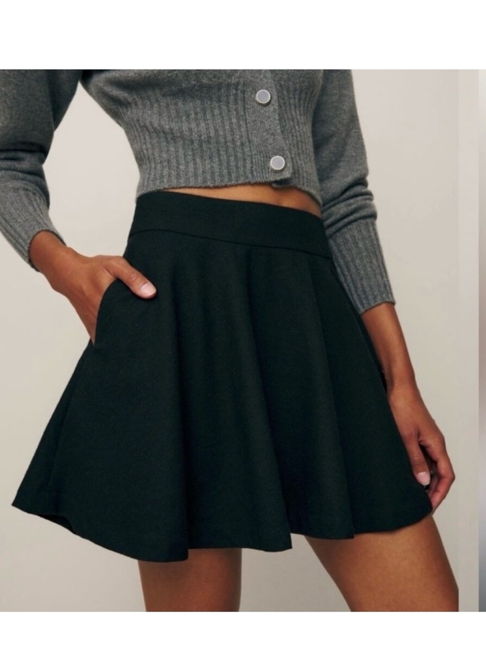 Reformation Wool Blend A-line Mini Skirt - Preppy - Black Size 0